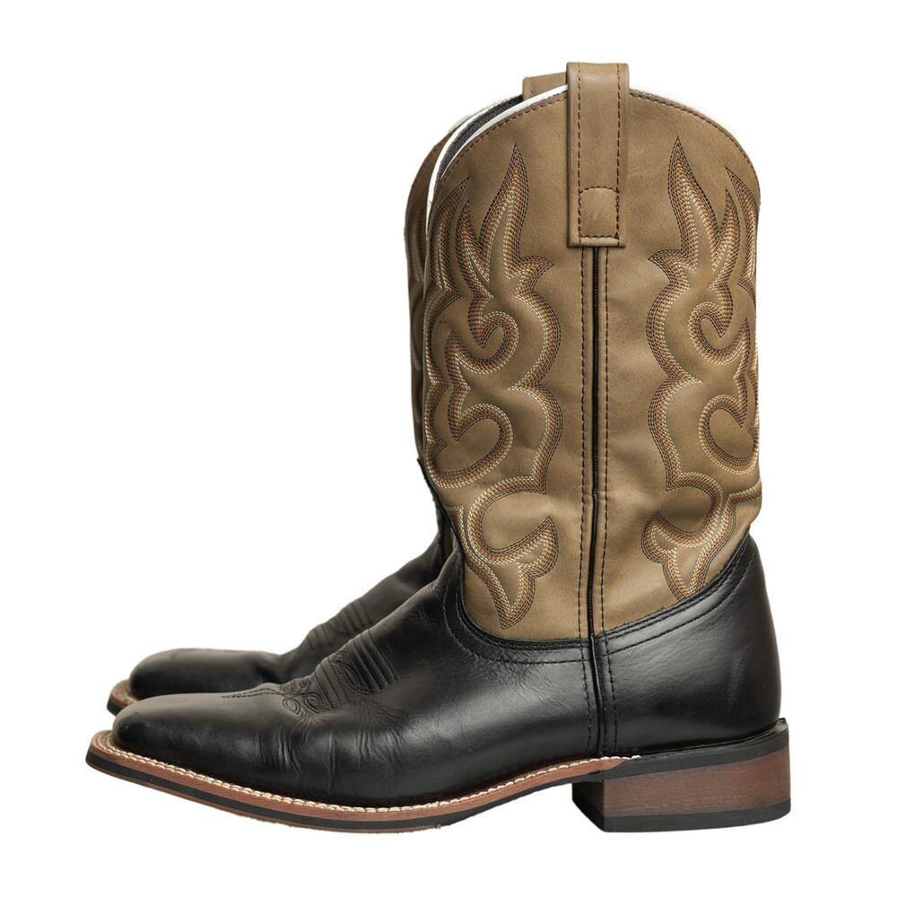 Men's Laredo Black & Sand Leather Lodi Western Utility Cowboy Boots - NWOB - 9D